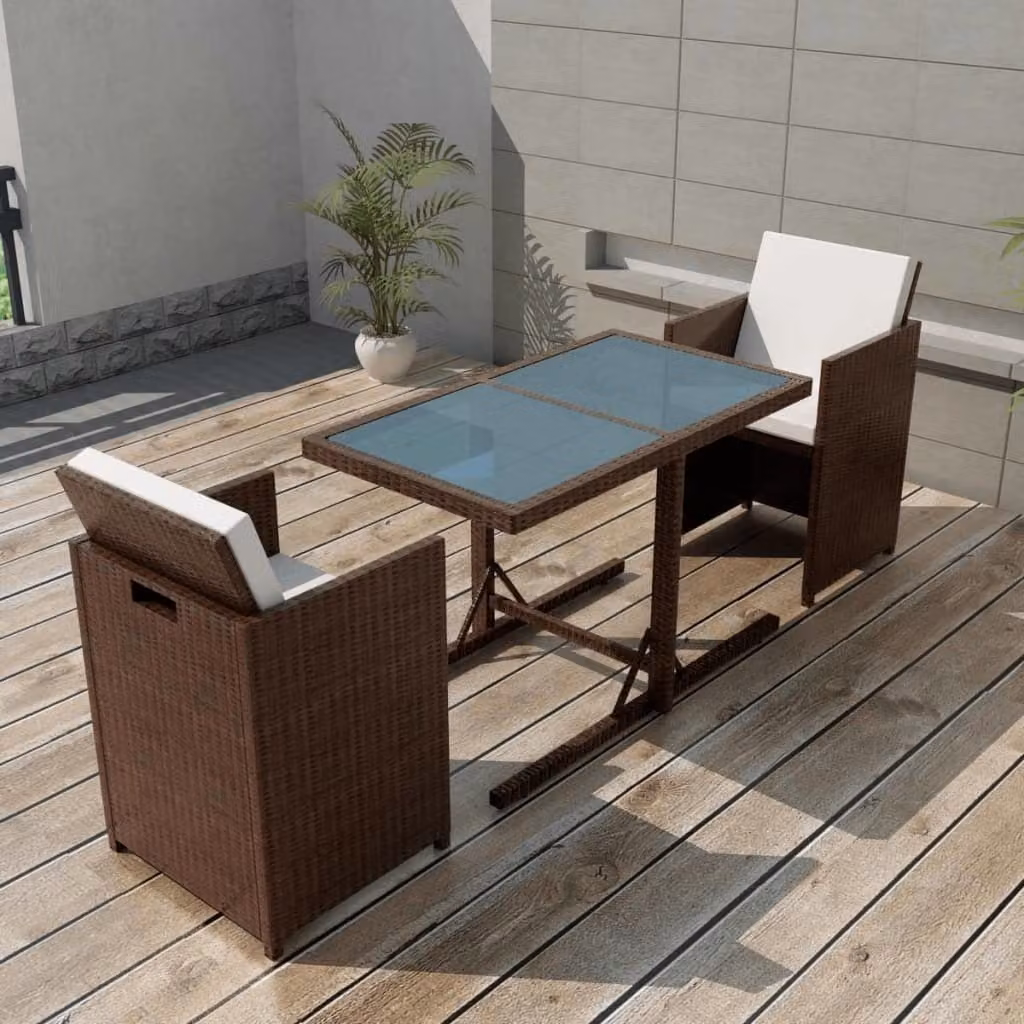 Maison Exclusive - Set da bistrot da 3 pezzi con cuscini, in rattan sintetico marrone
