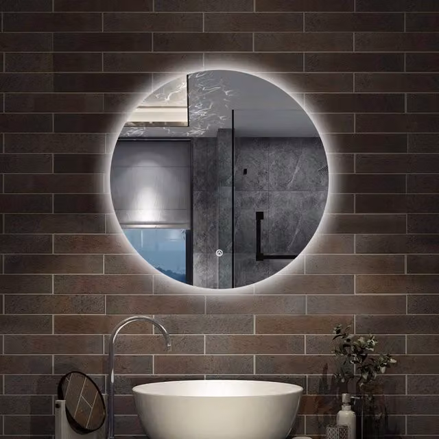 Specchio rotondo Aica Italy con luce LED dimmerabile, touch screen e funzione antiappannamento, Diametro: 70 cm