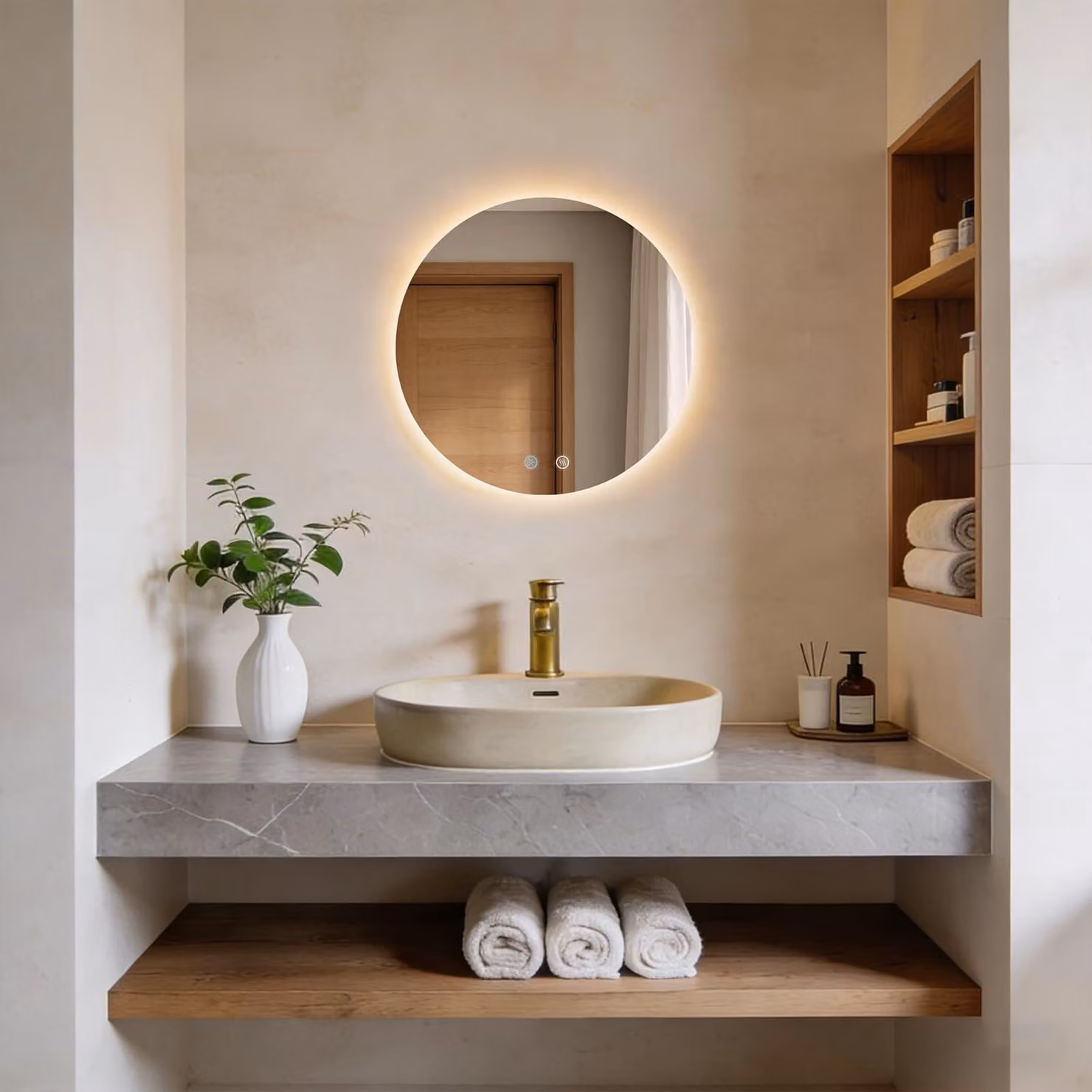 Specchio da bagno rotondo con illuminazione, diametro 50 cm