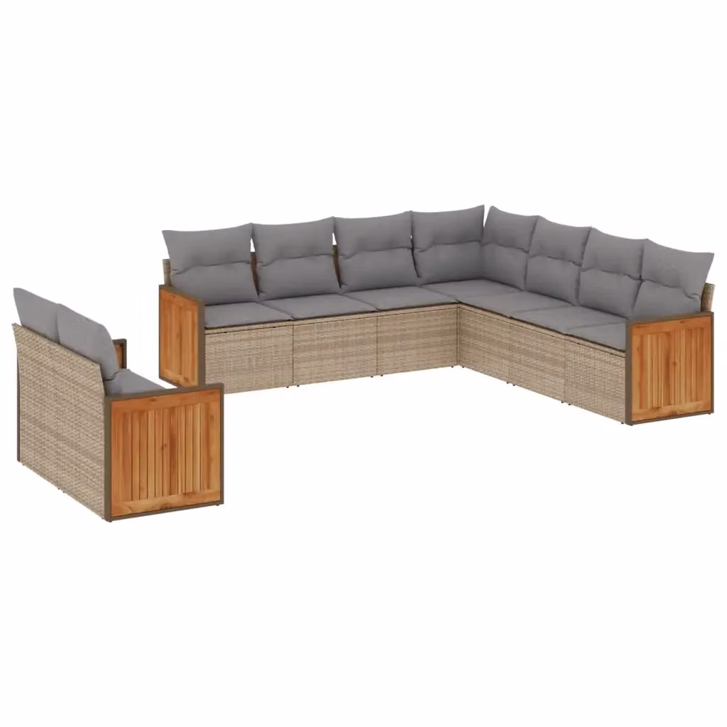 Set Divano da Giardino a L VIDAXL in Polyrattan Beige con 9 Cuscini Moderno – 2