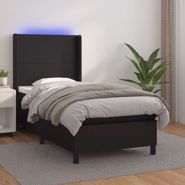 vidaXL Giroletto a Molle con Materasso Ibrido e Illuminazione LED in Similpelle Nero L/P/H: 100 x 200 x 103 cm