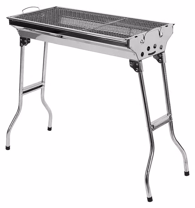 Griglia per carbone – Pieghevole – Portatile – Acciaio inossidabile – Autoportante – 73 x 33 x 71 cm – Argento