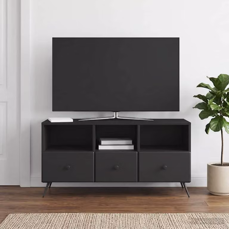 Mobile TV vidaXL Nero in Legno MDF con scomparti multimediali L 102 cm x P 34,5 cm x H 50 cm