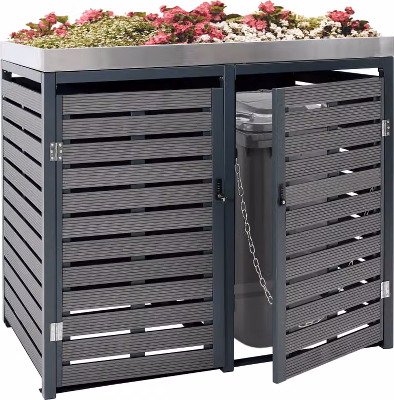 contenitore per 2 contenitori MCW-K14, contenitore con fioriera, 124x134x84cm WPC acciaio inox 79kg ~ antracite