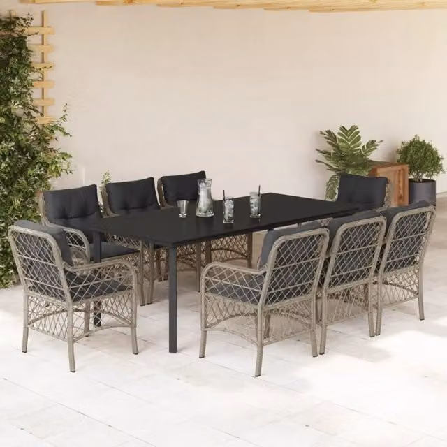 Set da pranzo da giardino moderno vidaXL in polyrattan con piano in vetro, 9 pezzi, antracite – 1