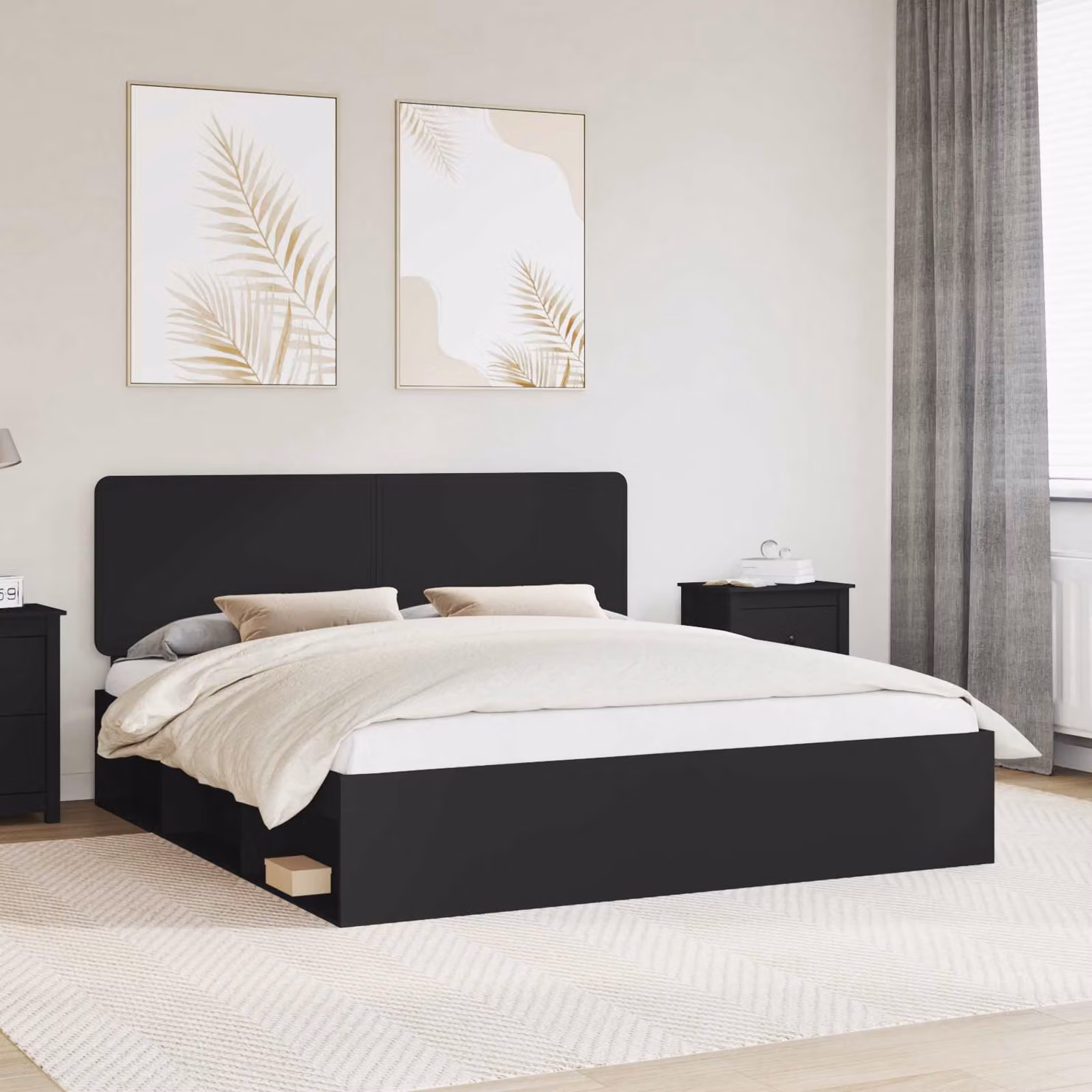 Struttura del letto moderna vidaXL in pino massello e legno nero L/P/H: 200 x 200 x 206 cm