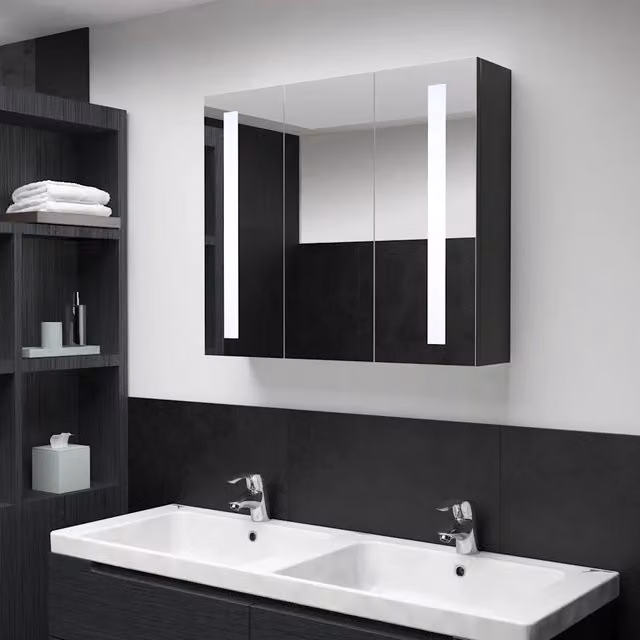 Armadietto da bagno Design Mania con specchio e illuminazione LED, colore antracite, L: 89 cm, P: 14 cm, H: 62 cm