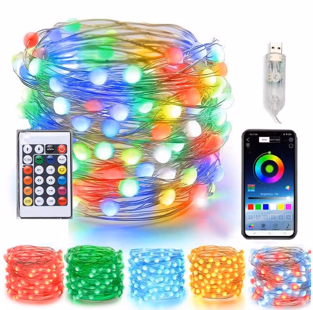 Catena luminosa a LED, 5 metri, alimentazione USB, grado di protezione IP65, con Bluetooth, controllo tramite app, sincronizzazione musicale