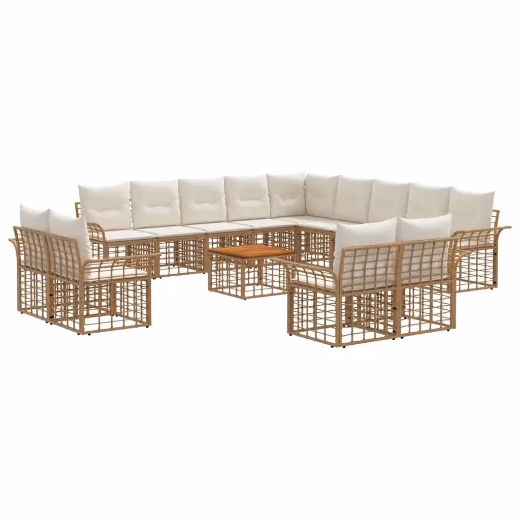 Set di divani da esterno vidaXL a 13 posti in stile moderno, composizione a U con cuscini inclusi, colore naturale e bianco crema – 2