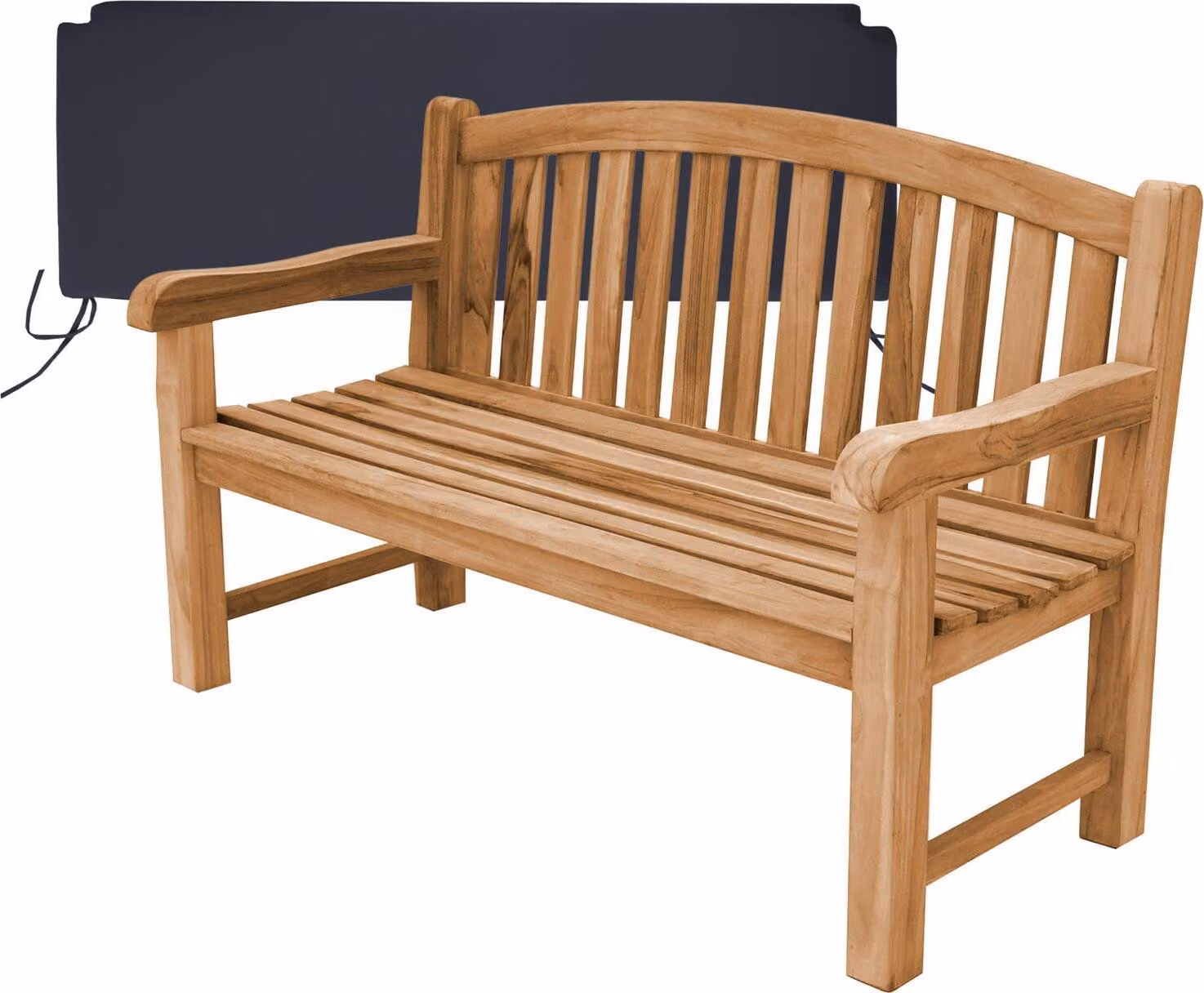 Panchina da giardino in teak extraforte Bari 150cm + cuscino di seduta nero
