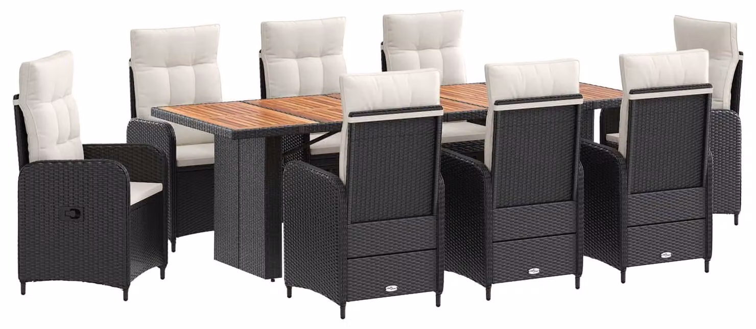Set da tavolo da esterno, 9 pezzi, in rattan sintetico nero e crema