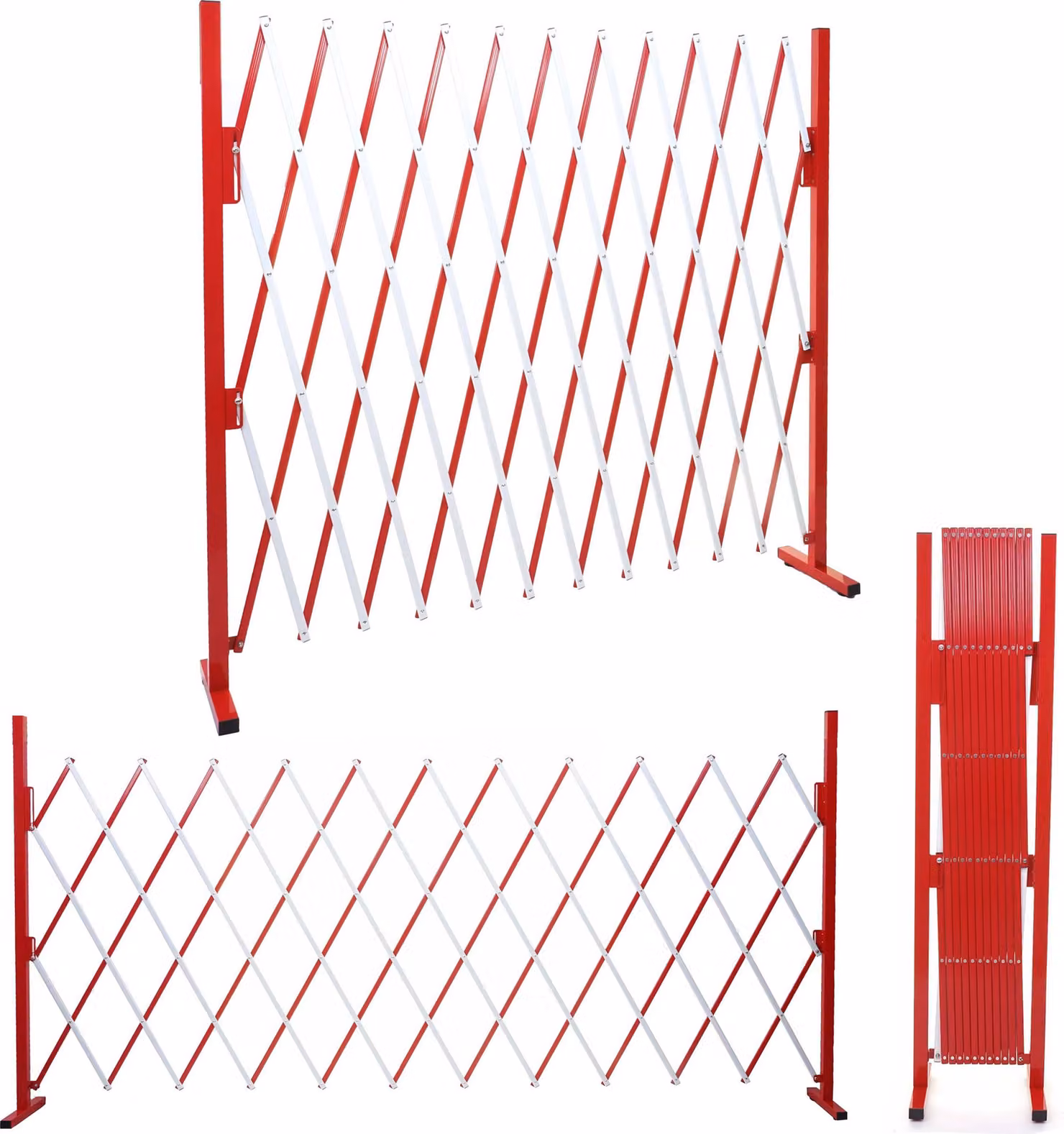 Griglia di protezione HWC-B34, griglia di protezione a forbice estensibile, alluminio rosso-bianco ~ altezza 153 cm, larghezza 36-300 cm