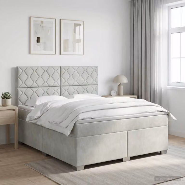 Letto box spring con materasso ibrido vidaXL in tessuto grigio e bianco L/P: 180 x 200 cm