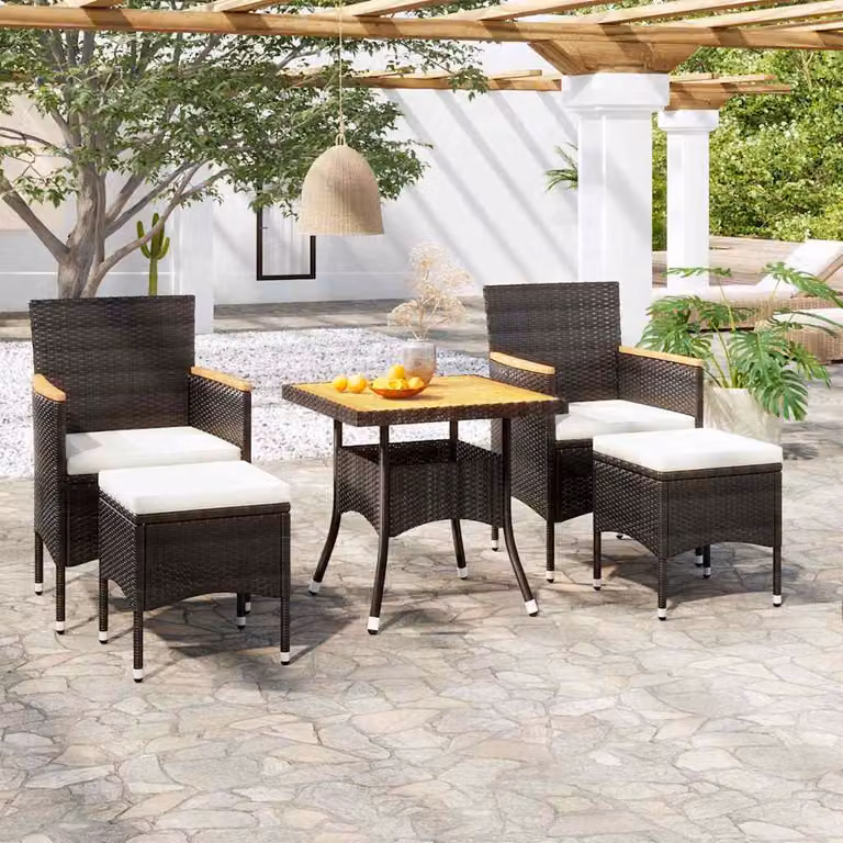 Set da pranzo da giardino vidaXL in 5 pezzi in polyrattan e legno di acacia nero e bianco