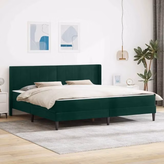 Letto matrimoniale con materasso vidaXL in velluto verde con molle, L/P/H: 200 x 200 x 280 cm