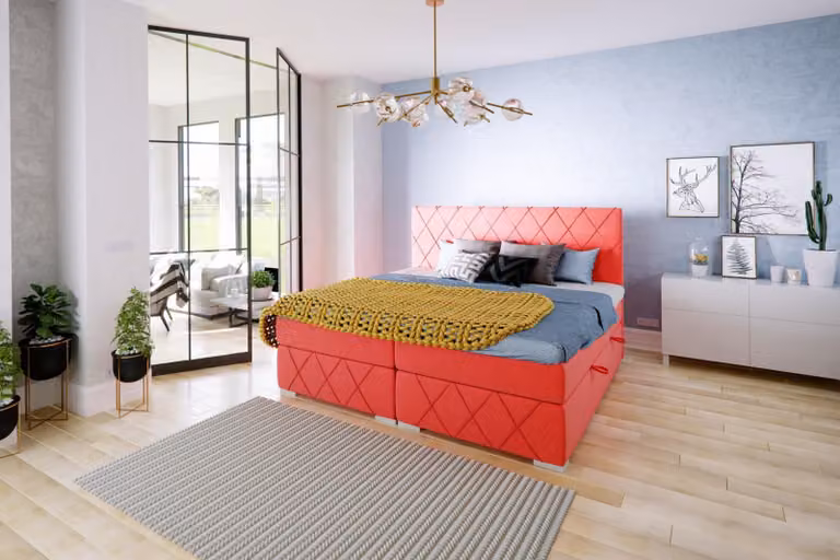 Boxspring Bett Hotel Doppel Textil Luxus Betten Polster Bettkasten Funktion Rot