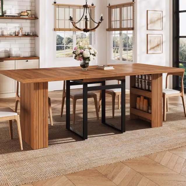 Tavolo da pranzo allungabile 120-200 cm con vano nascosto, marrone scuro