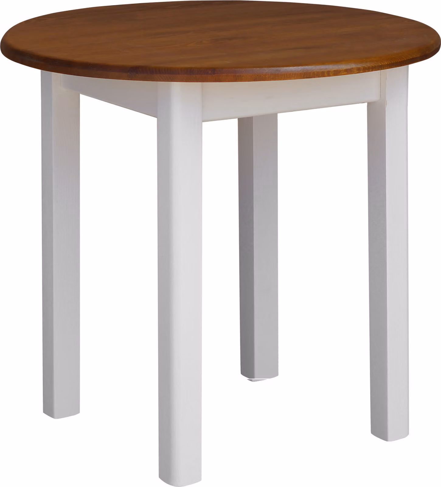 Tavolo rotondo bianco in legno di pino massiccio con piano in colore rovere 90 cm