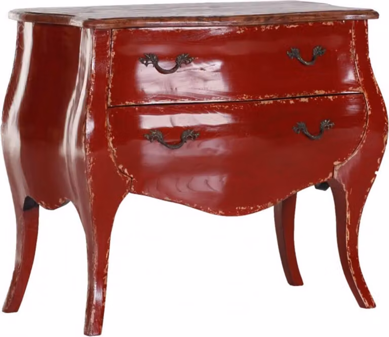 Comodino Casa Padrino in stile barocco, aspetto antico, colore rosso e legno, dimensioni 91 x 45 x 76 cm