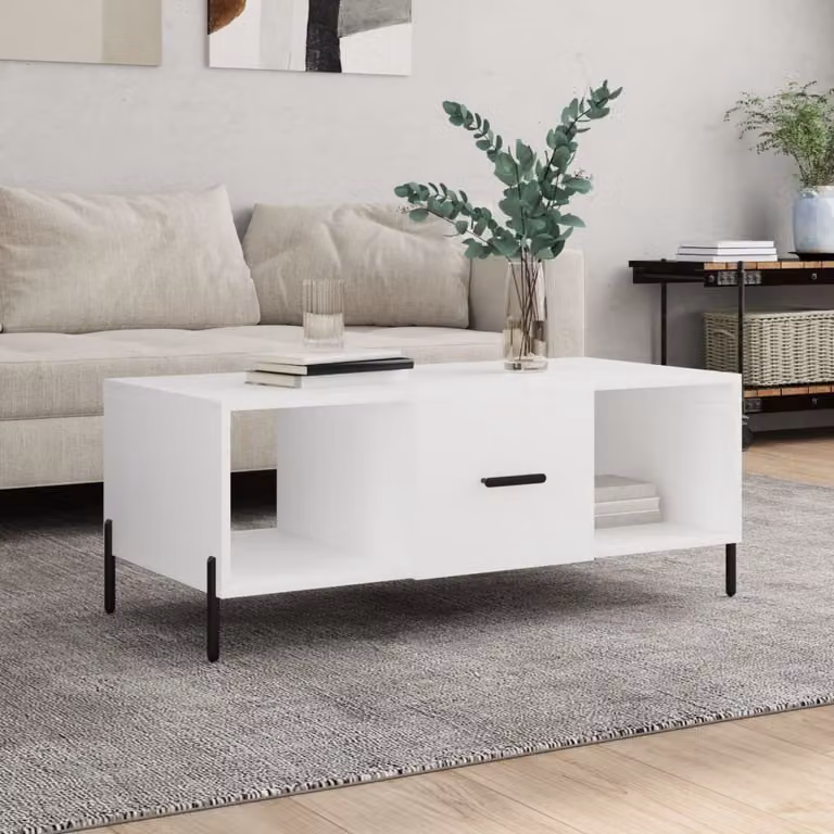 Tavolino The Living Store bianco 102x50x40 cm in materiale ligneo