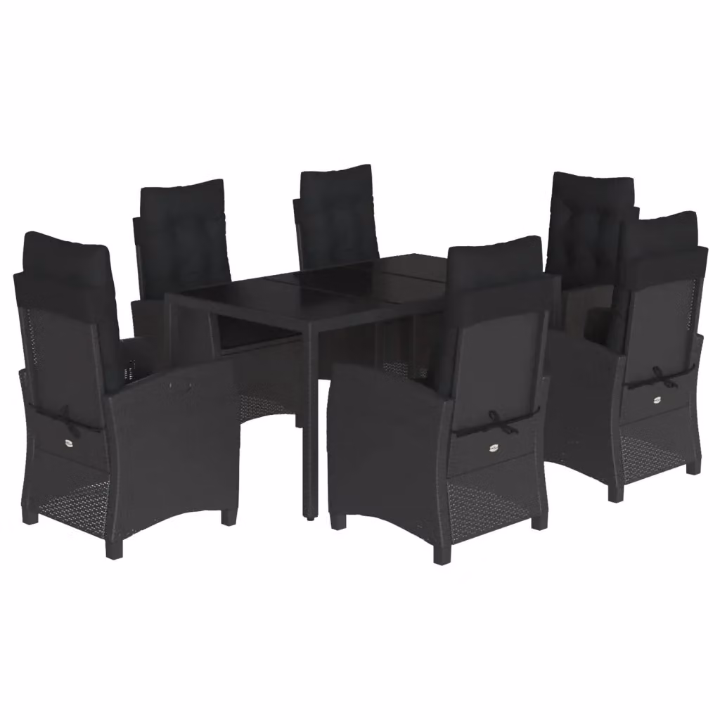 Set da Pranzo da Giardino vidaXL 7 pz in Polyrattan Nero con Piano in Vetro – 2