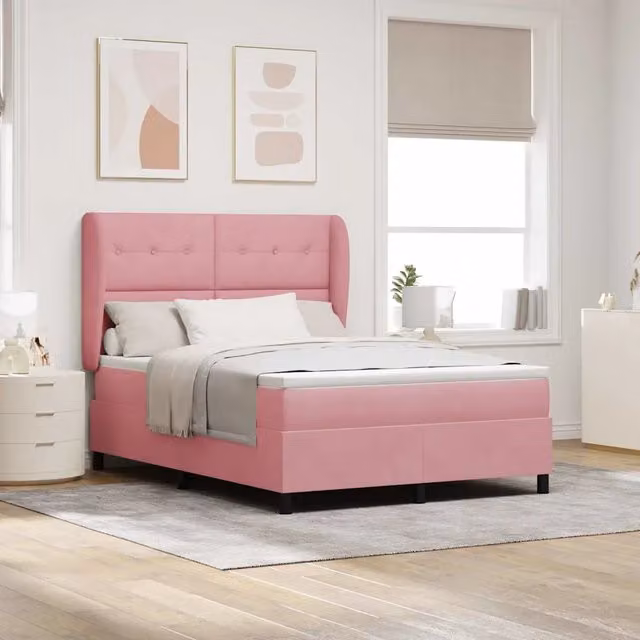 Letto Ibrido con Testiera in Velluto Rosa vidaXL L/P: 140 x 190 cm