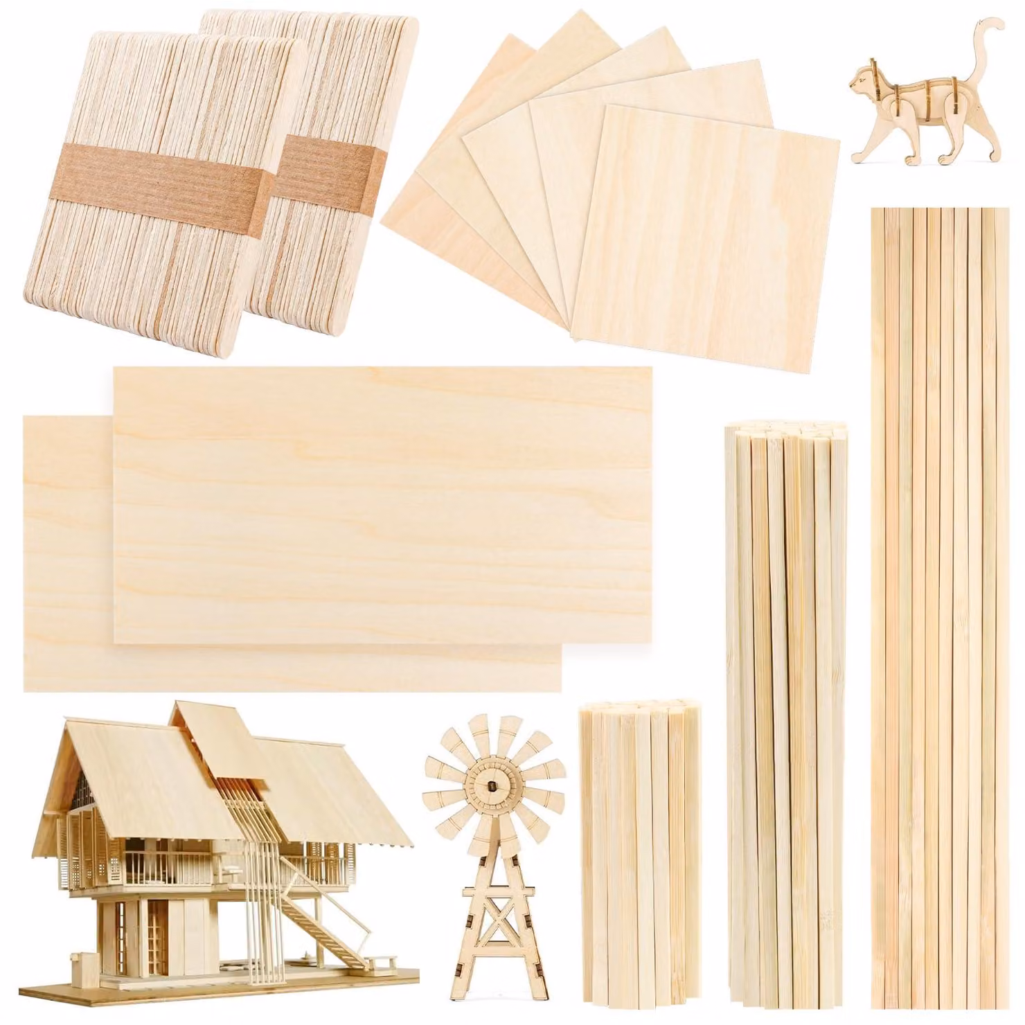 Kit per modellismo da 217 pezzi, composto da legno di balsa, fogli, listelli e tasselli