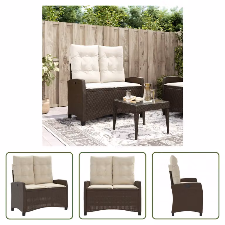 The Living Store Panca da giardino regolabile con cuscini in Poly Rattan marrone