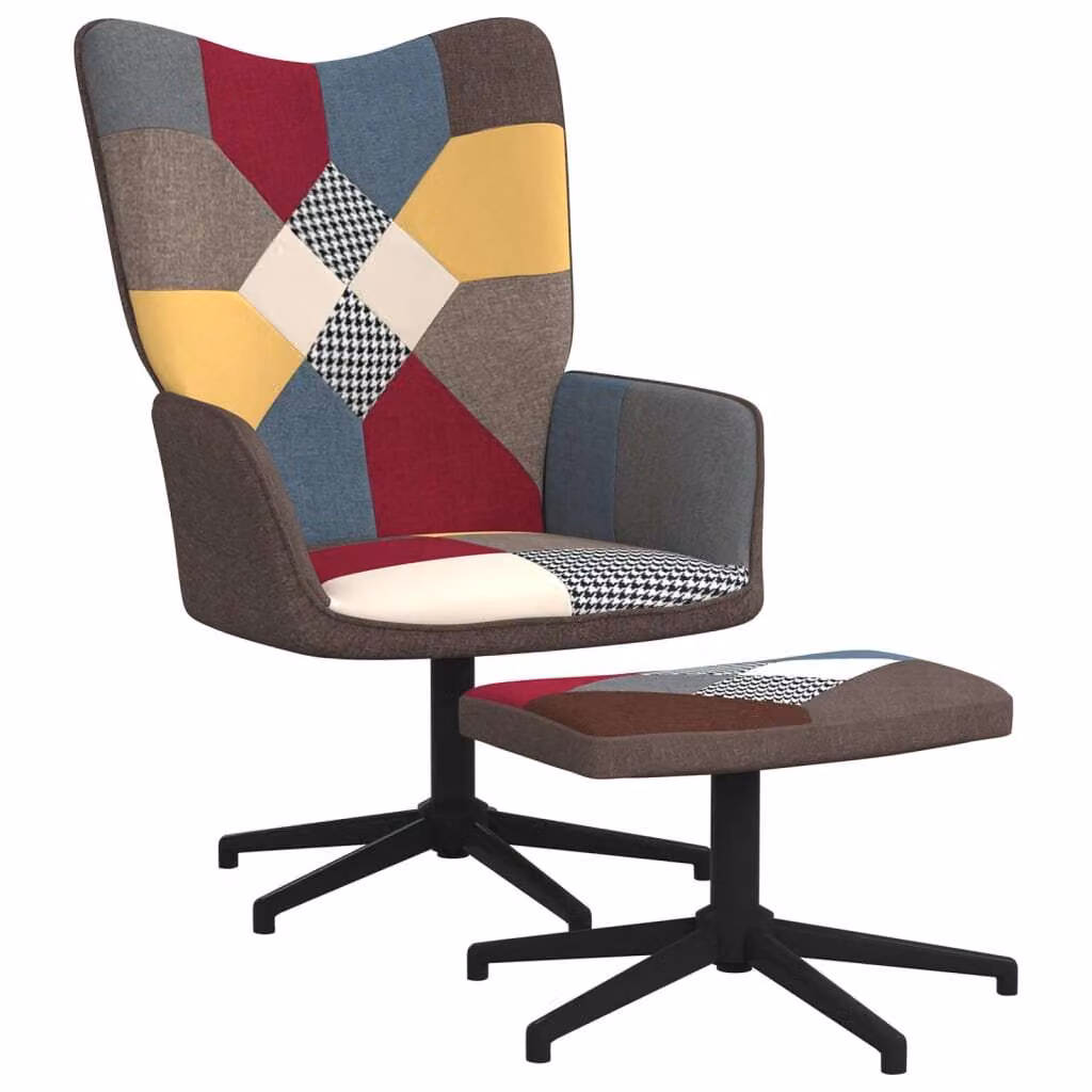 Sedia Relax con Sgabello in Tessuto Patchwork