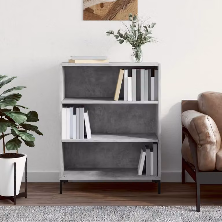 Libreria moderna vidaXL in legno e metallo, Grigio e Bianco, L: 69,5 cm, P: 32,5 cm, H: 90 cm