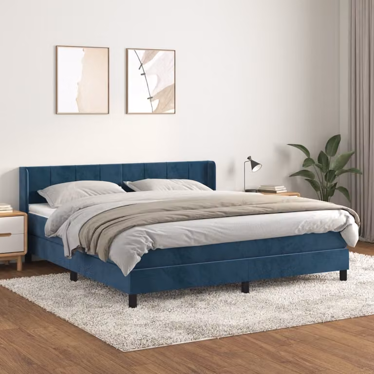 The Living Store Letto a molle con materasso blu scuro 180x200 cm in velluto
