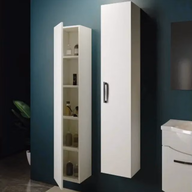 Colonna Bagno Sospesa in MDF 1 Anta L=30 cm H=120 cm P=19 cm Bianca Mobo