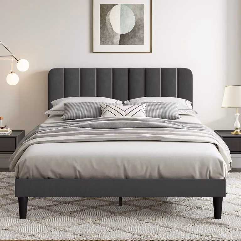Letto imbottito VECELO, 140 x 200 cm, letto matrimoniale con poggiatesta regolabile in altezza e spazio contenitore