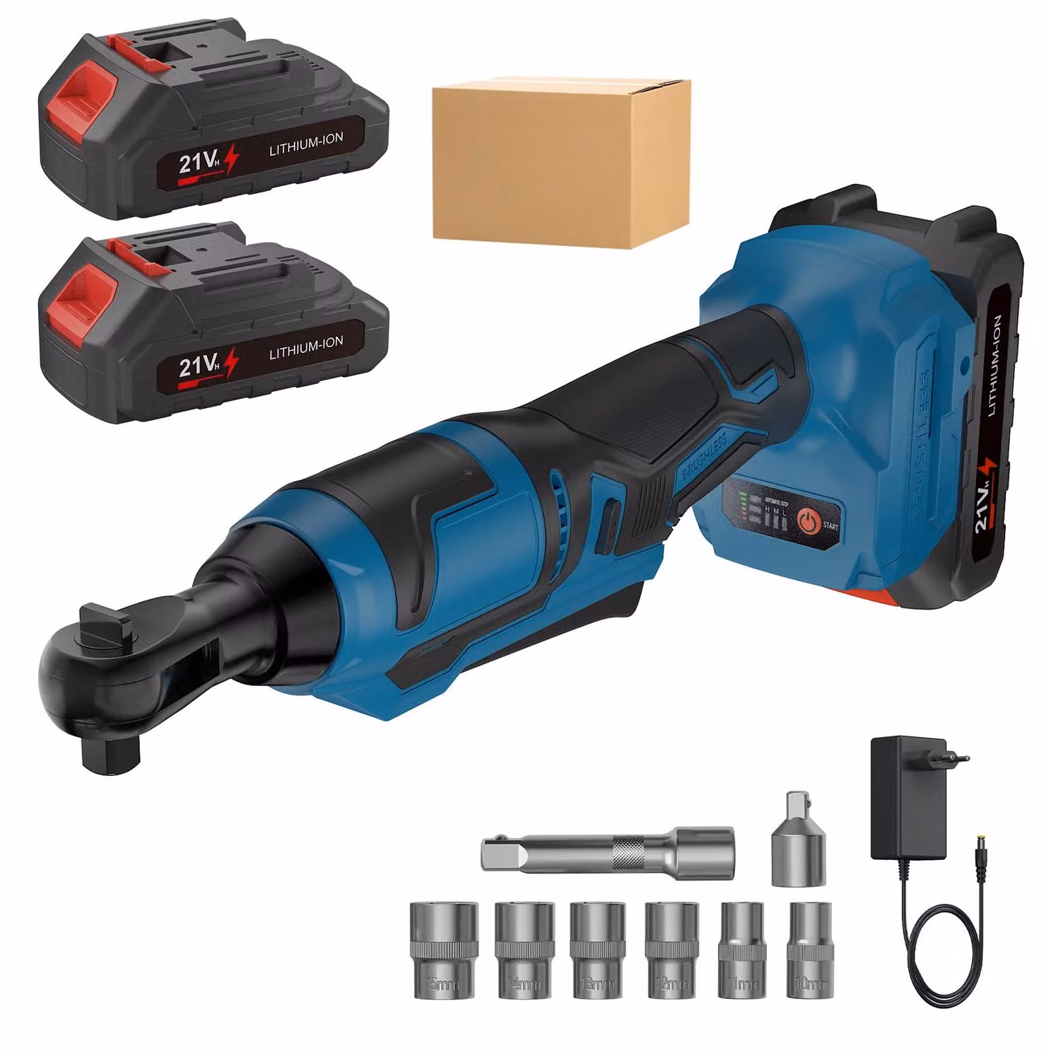 Avvitatore a batteria al litio senza fili - 21 V - 9,5 mm - 250 Nm - Testa angolata a 90° - Motore brushless - 2 batterie