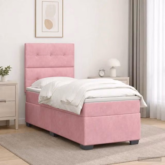Letto box spring con materasso vidaXL in velluto rosa, base con contenitore e molle a tasche, L/P: 100 x 200 cm