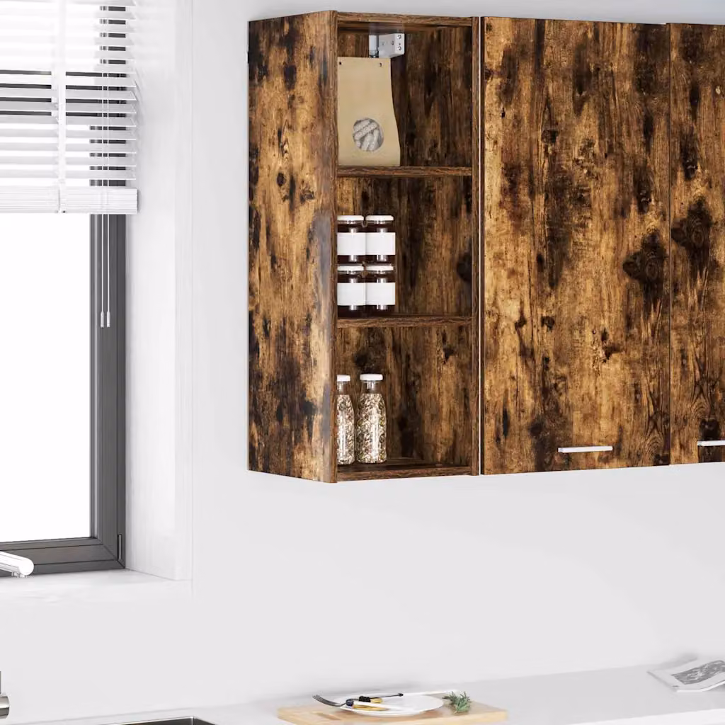 Armadio pensile da cucina moderno vidaXL in rovere fumé con ante in vetro e ripiani interni L/P/H: 30 x 29,5 x 80 cm