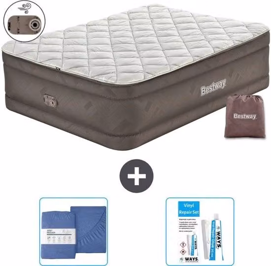 Airbed 2 Persone - 152 x 203 x 51 cm - Marrone - Inclusa pompa - Telaio e Kit di riparazione