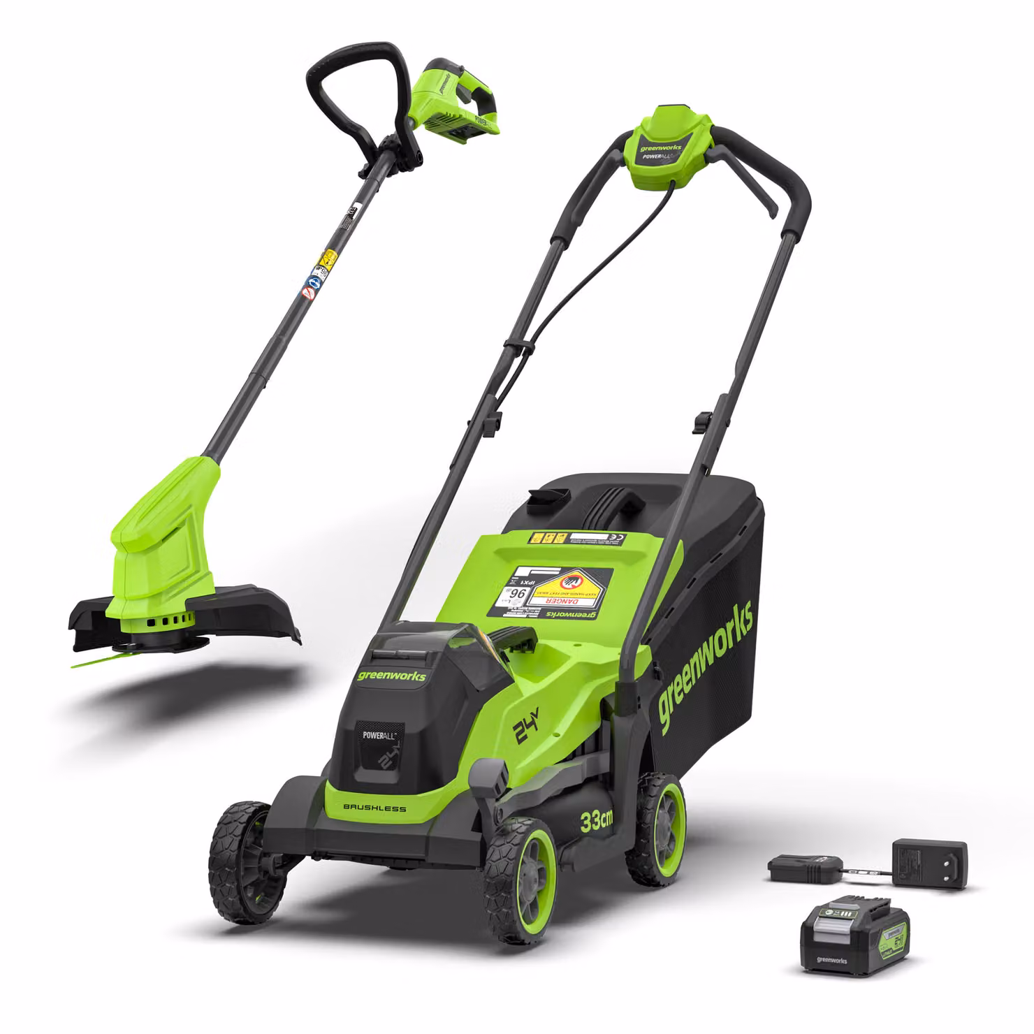 Greenworks POWERALL 24V Rasaerba 33cm + Tagliabordi 25cm Gen. II Kit