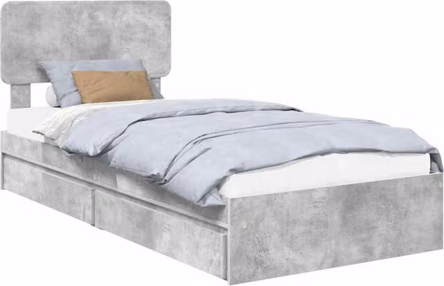 Letto singolo | Letto per adulti | Letto con Contenitore con testiera Grigio cemento 90 x 190 cm