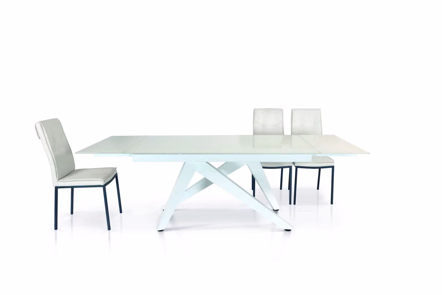 Tavolo TRIBECA vetro bianco allungabile 160×90 cm – 240×90 cm gambe a V