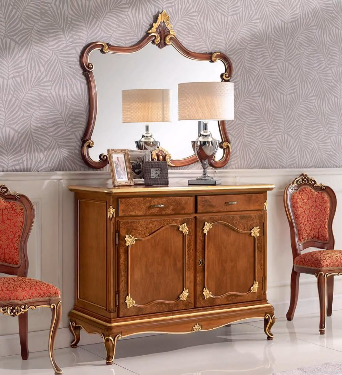 Anrichte Kommode Spiegel Kommode Schubladen Holz Art Deco Luxury Design Set 2tlg