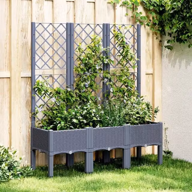 Fioriera da giardino con traliccio Design Mania per piante rampicanti, colore grigio blu, L 120 cm x P 40 cm x H 142 cm – 1