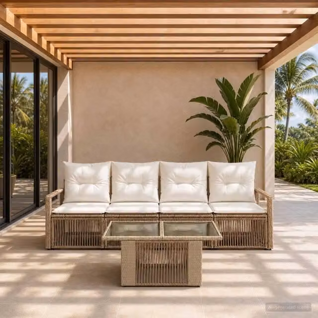 Set Divano da Giardino 5 pz Beige e Bianco Crema polyrattan 3437049