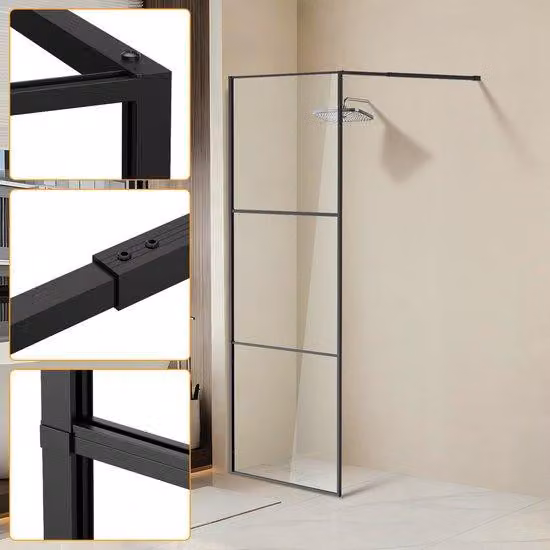 Doccia angolare 80x200 cm, nera – Vetro di sicurezza da 5 mm, regolabile e reversibile (montaggio a destra o a sinistra), da fissare a parete, dimensioni 80x200 cm, colore nero, acciaio inossidabile