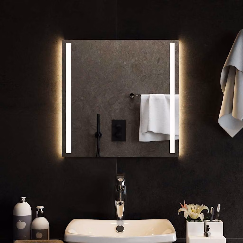 Specchio da bagno moderno vidaXL con luci LED, forma quadrata, L 50 cm x H 50 cm