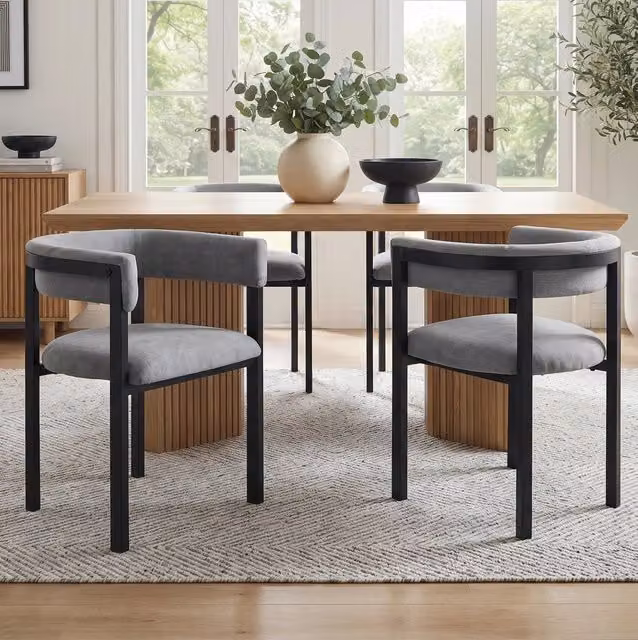 Set di 2 sedie da pranzo in chenille grigia con schienale avvolgente, design moderno per sala da pranzo e ristoranti