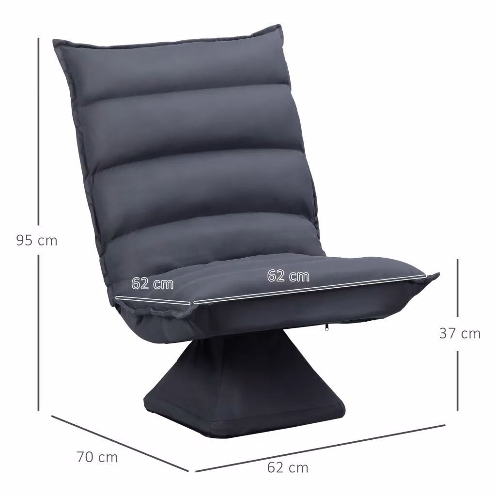 Poltrona relax girevole a 360 gradi WISHDOR con schienale reclinabile a 5 livelli in microfibra grigia e struttura in metallo – 2