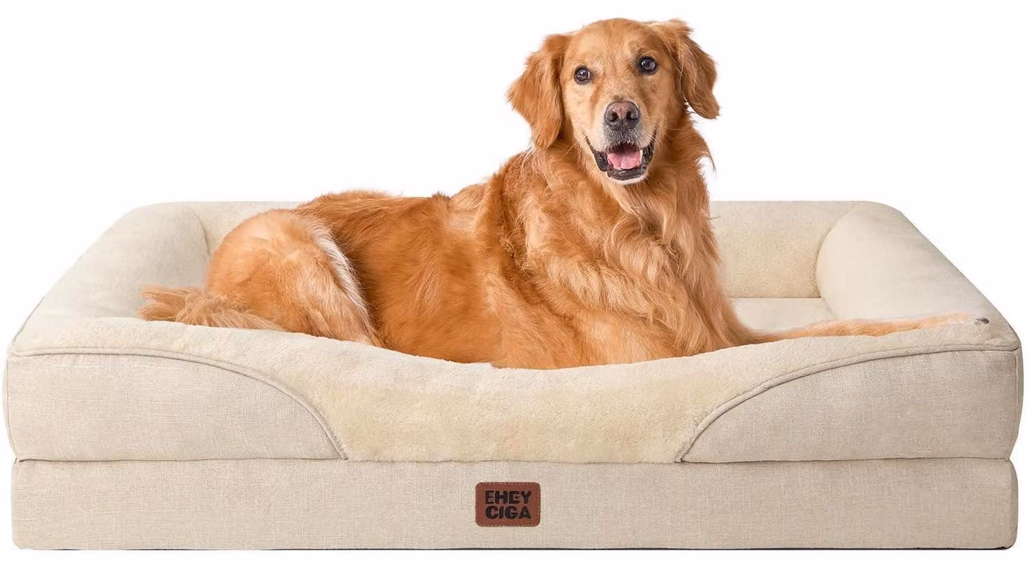 Cuccia ortopedica per cani con 4 bordi, dimensioni 106,5 x 76 cm, color beige