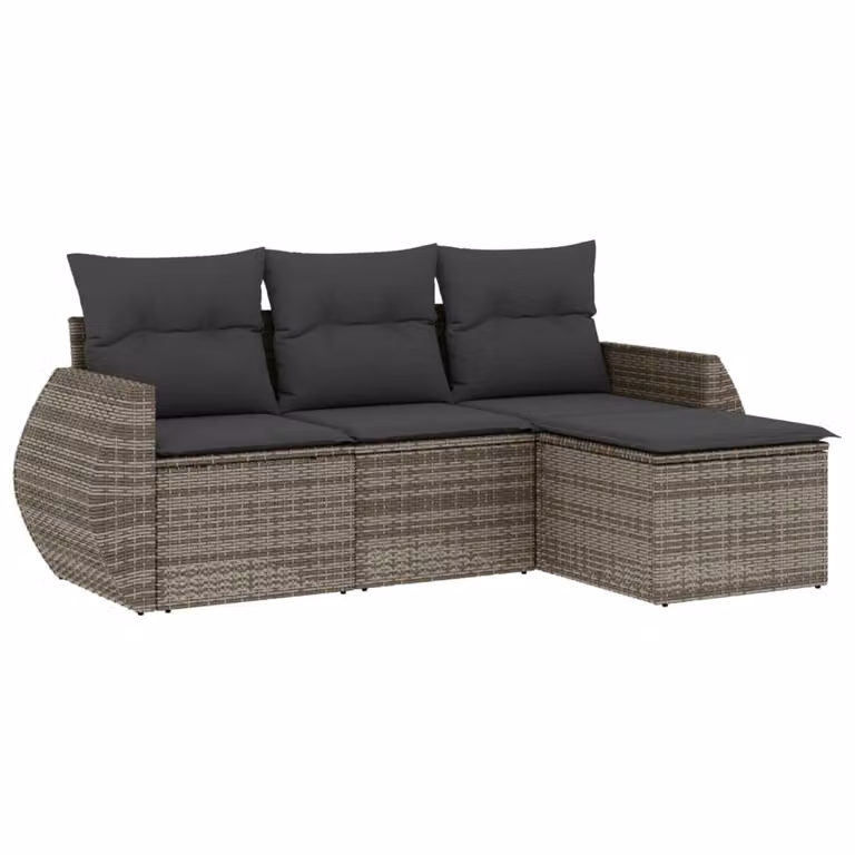 Set Divani da Giardino 4 pz con Cuscini in Polyrattan Grigio