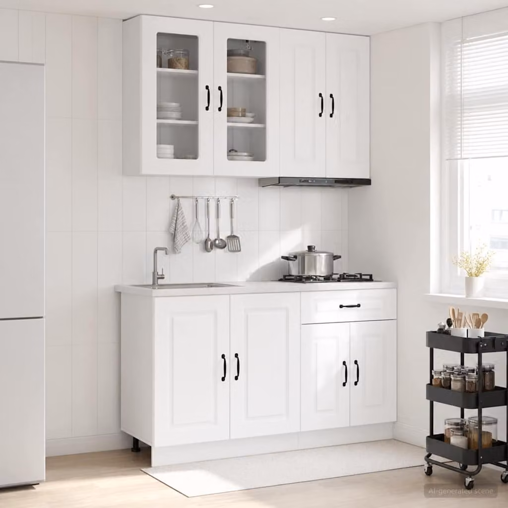 Set di 4 unità cucina moderne vidaXL KALMAR in bianco opaco con ante a vetro e cassetti in MDF